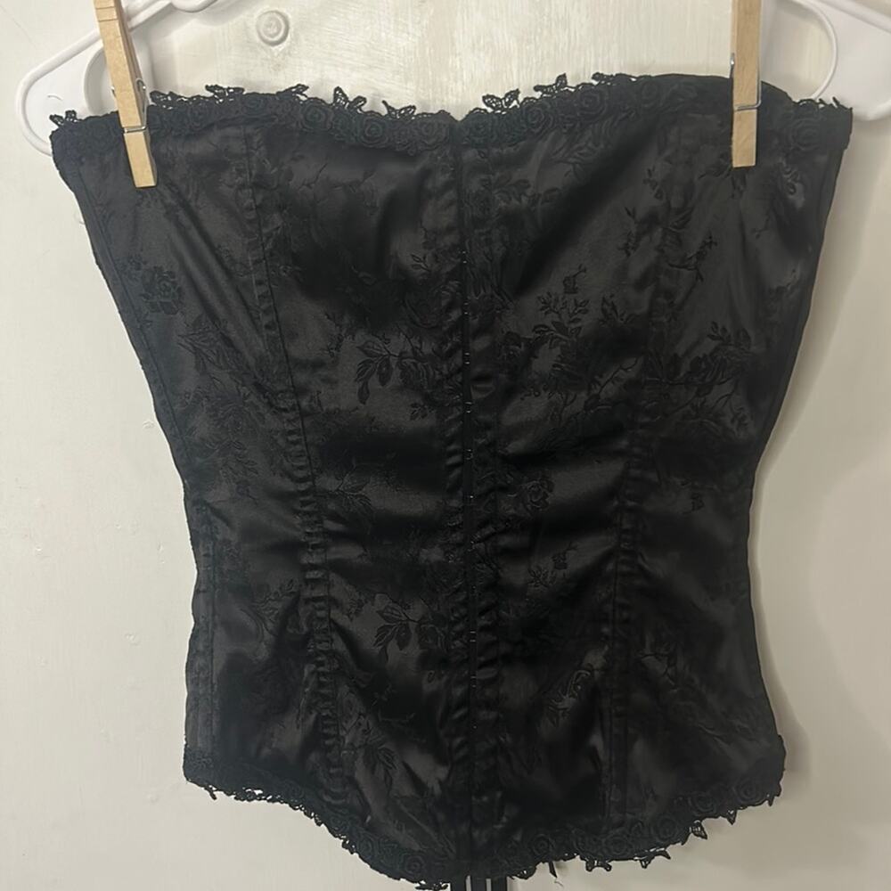Frederick’s of Hollywood VTG Black Lace Up Boned Bustier/Corset 34 Coquette Girl
